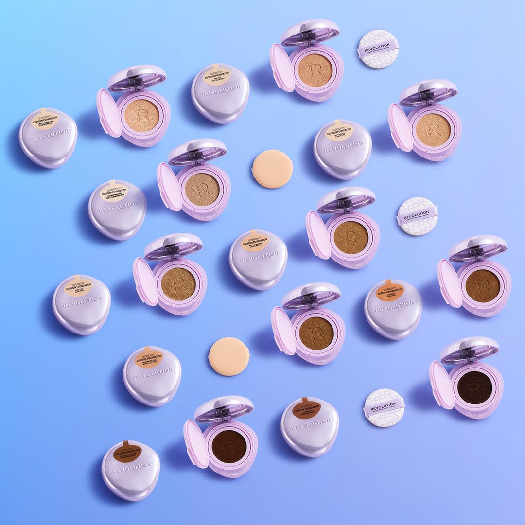 Revolution Superdewy Cushion Foundation with Peptides, Radiant Finish, Buildable Coverage, Hydrating for Mature Skin, Vegan & Cruelty-Free, Light Cool, 0.32 oz