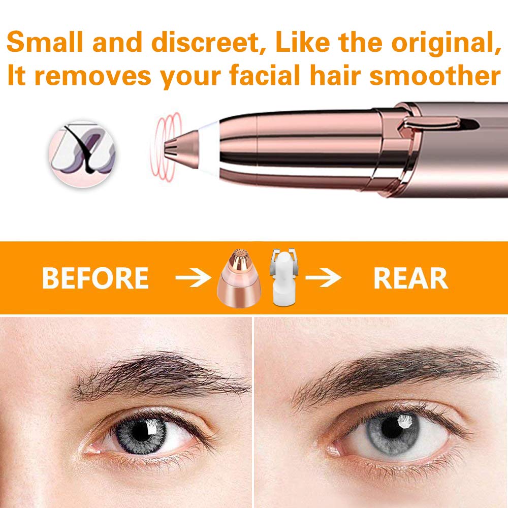 Eyebrow Hair Remover Replacement Heads: Compatible with Finishing Touch Flawless Women Eyebrow Hair Remover Trimmer Blades Painless, with Cleaning Brush, As Seen On TV 18K Gold-Plated Gold 6 Count