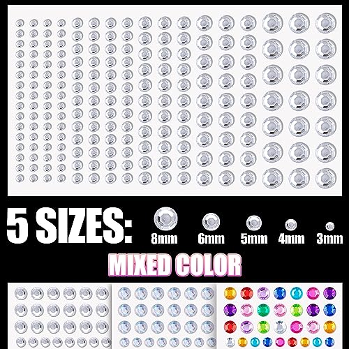 BELLEBOOST D02-6 Sheets Face Gem Stickers Set 2 Rainbow Self-Adhesive Rhinestones