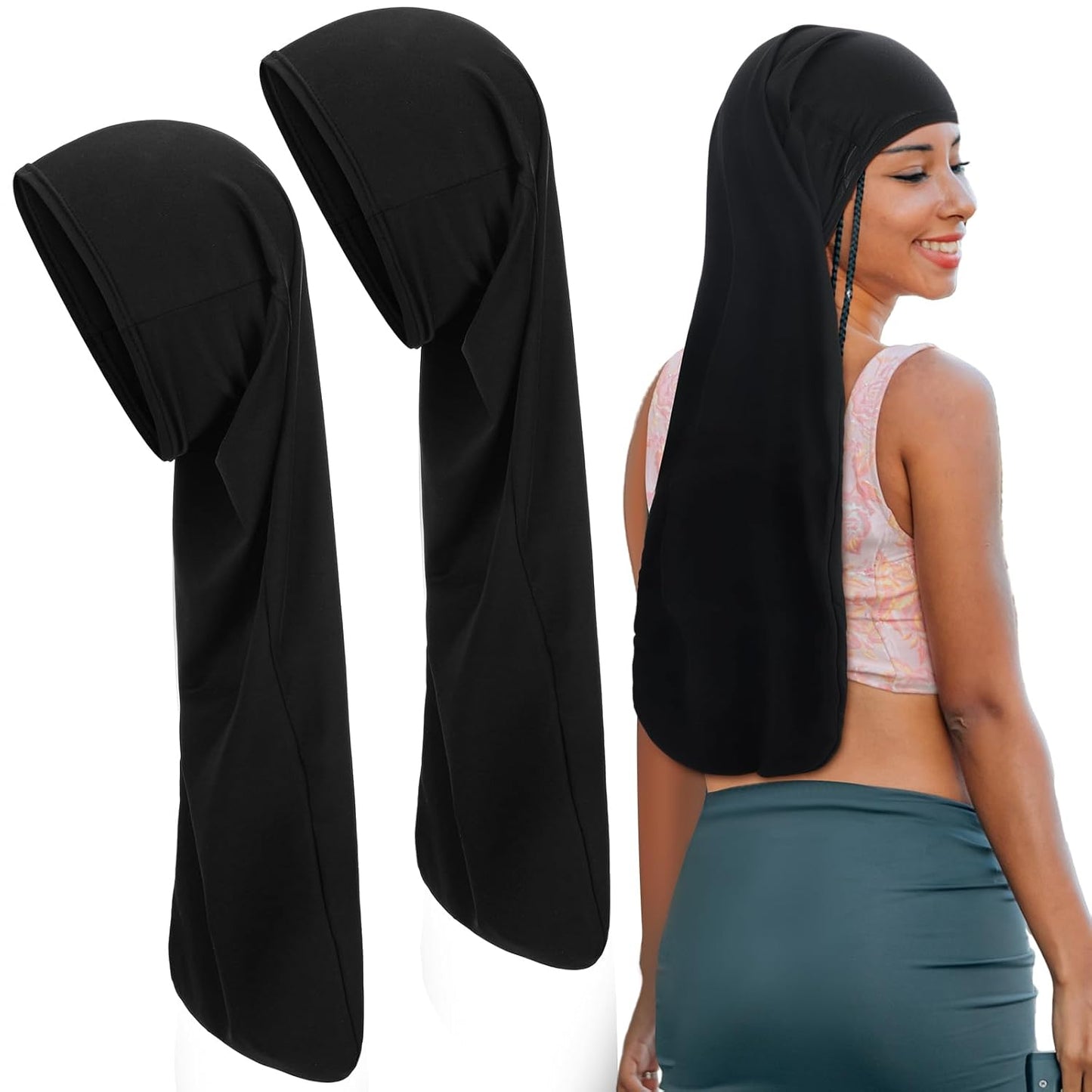 Jumbo Dreadlock Cap - 2 Pcs Hair Wraps for Men & Women | 37-Inch Black & Gray Sleeping Accessories
