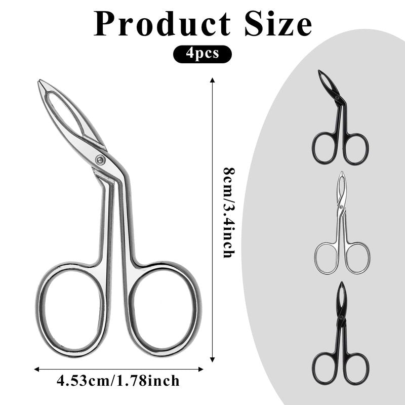 4 Pieces Eyebrow Tweezers Scissor Handle Flat Straight Tip Brow Scissors Remover Facial Hair Eyebrows Stainless Steel Eyebrow Facial Remover Brow Tweezers for Women Men(Black&Silver)
