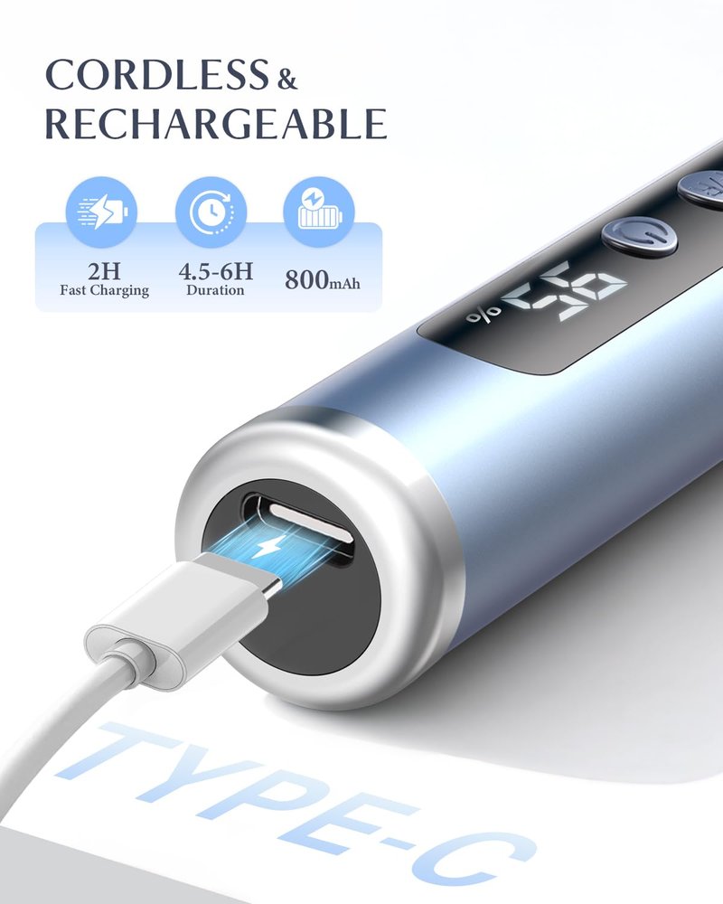 Electric Nail Drill Kit - 13-in-1 Rechargeable Manicure & Pedicure Set | 6-Speed for Acrylic Gel Nails, Blue