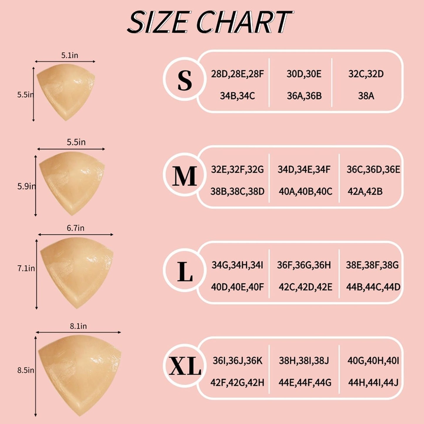 Double-Sided Sticky Inserts for D+ Cups - Reusable Adhesive Lifting Bras | Lightly Padded, Large Size