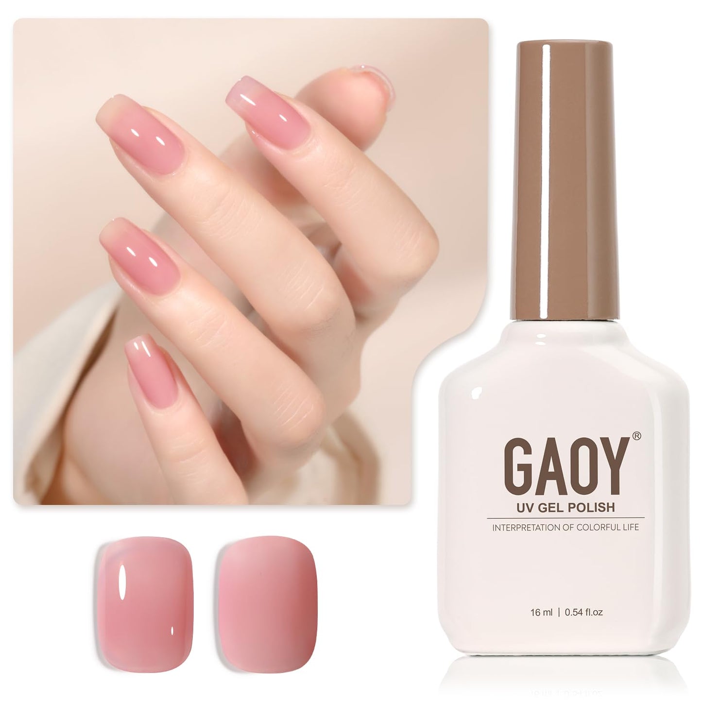 Sheer Light Pink Gel Nail Polish - 16ml UV Cure Jelly Milky White Peach for DIY Manicure & Pedicure