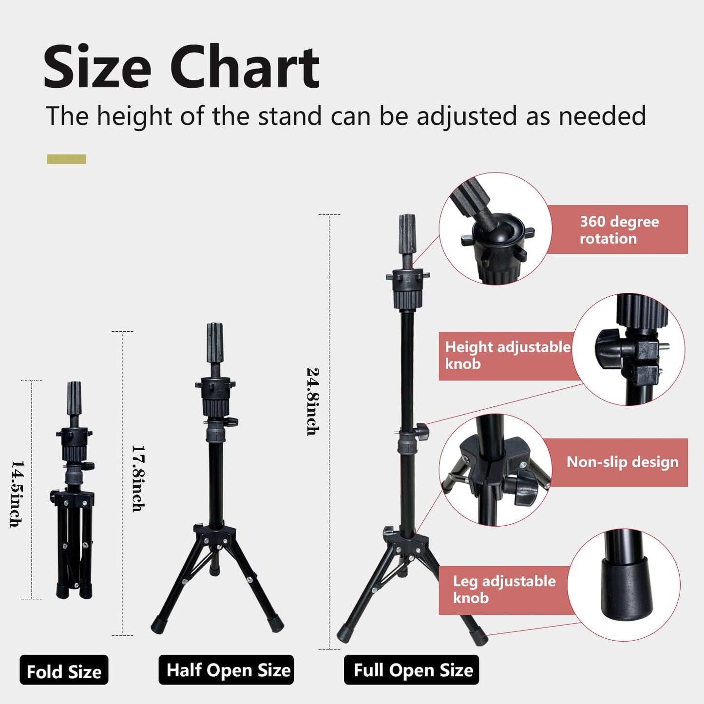 Mannequin Head with Human Hair, 18 inch Mannequin Head with Tripod Stand, Real Hair Cosmetology Makeup Hairdressing Training Head with Wig Stand Tripod, Doll Head for Hair Styling Training with Table