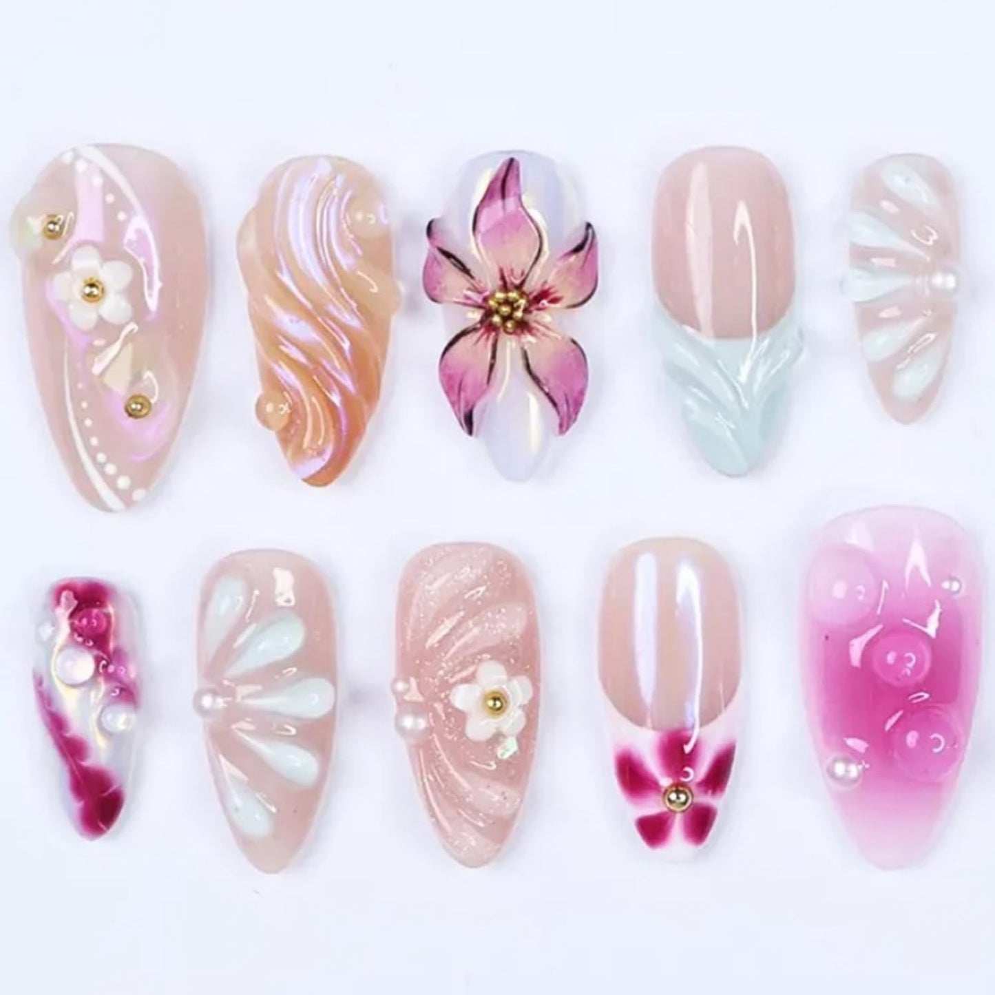 Independence Day Press-On Nails - 30Pcs Medium Almond Shape with 3D Red & Blue Bow Designs | Patriotic French Tip Full Cover
