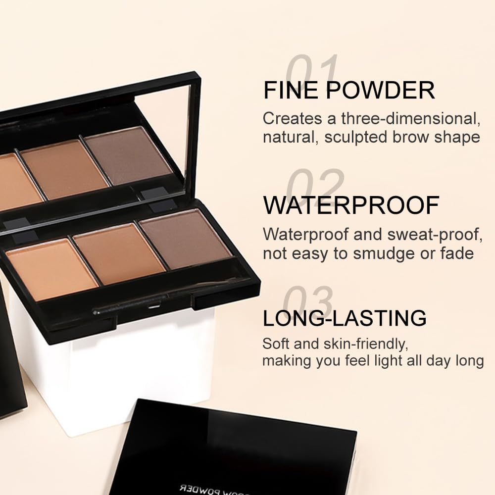 Eyebrow Powder Kit - Dark & Medium Brown Shades | Long-Lasting Waterproof Formula with Brush for Defined Natural Brows