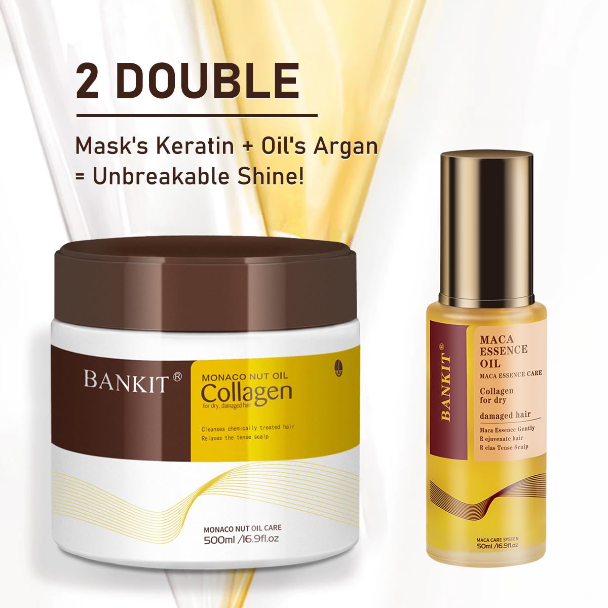 Collagen Hair Mask & Moroccan Argan Oil Serum Set - Deep Nourishing Treatment for Dry, Damaged Hair
