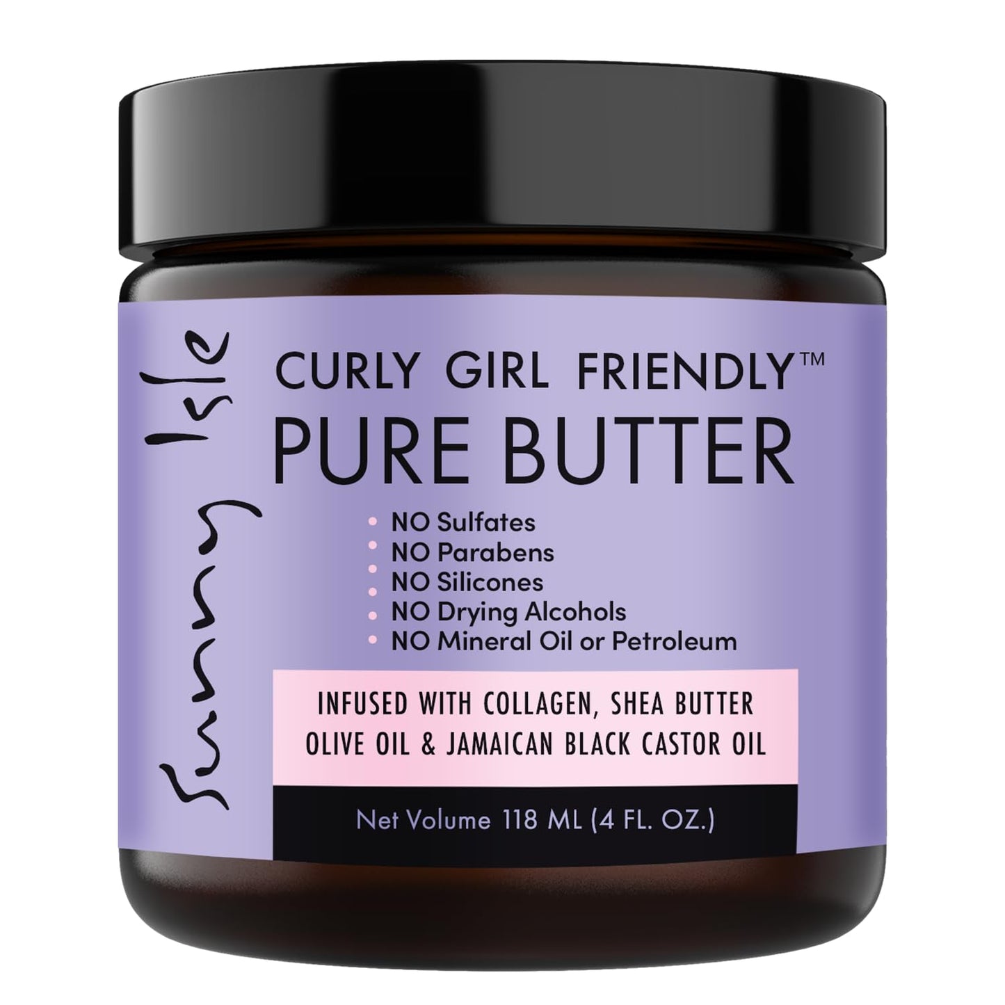 Sunny Isle Curly Girl Friendly Hair Butter for Dry Hair & Scalp, Moisturizing Hair & Skin, Jamaican Black Castor Oil & Shea Butter, Olive Oil, Seals Moisture for Curly, Coily & Natural Hair, 4oz