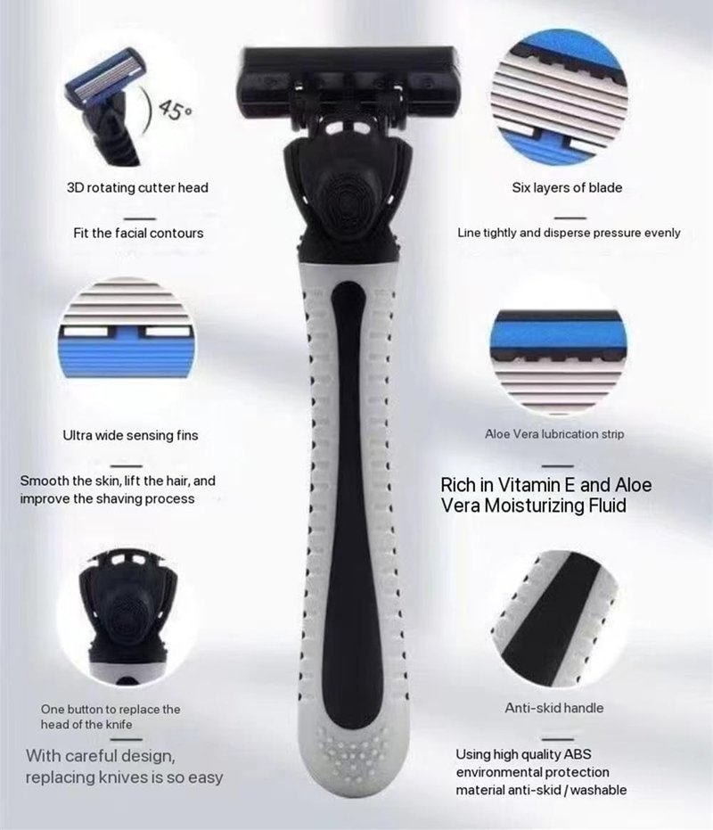 Razor for Women's and Men's 6-Blade Razors for Women Men Sensitive Skin 3 Non-Slip Handles and 12 Blade Refills