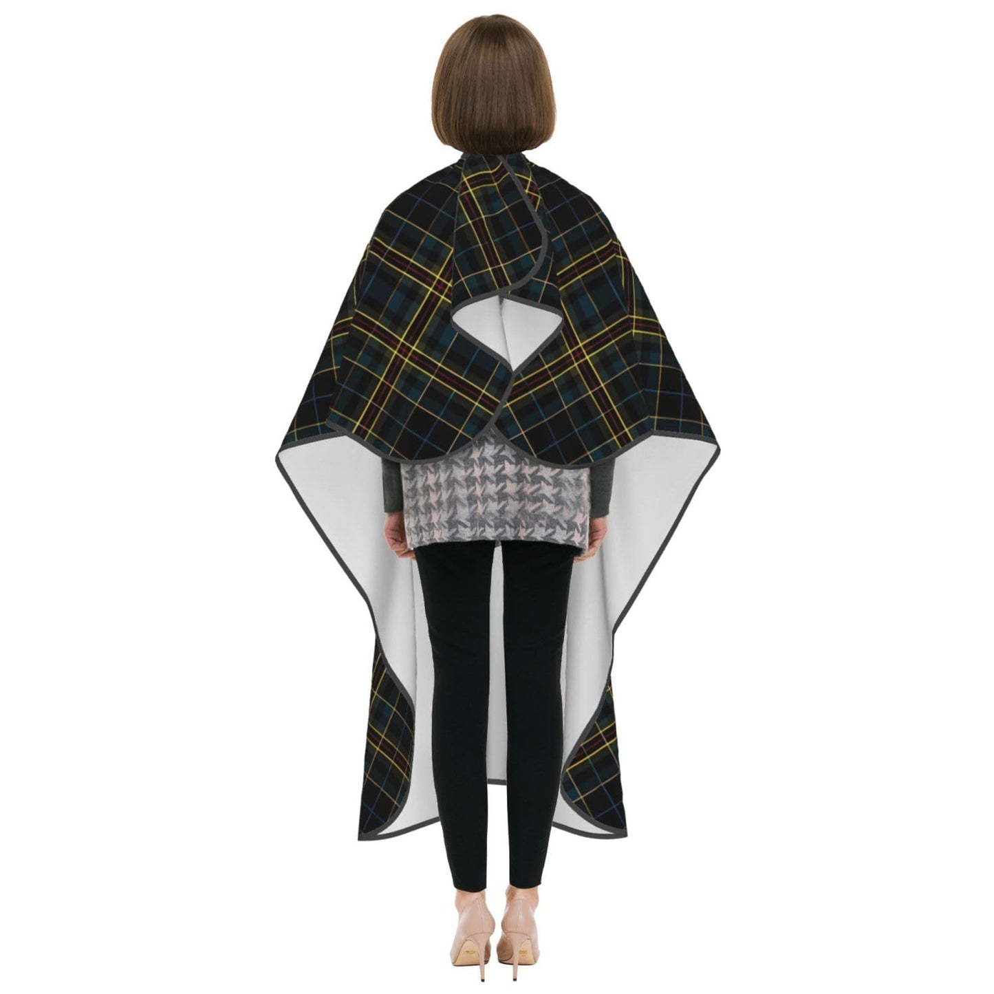Dark Black Blue Checkered Yellow Lines Adult Professional Hair Cutting Cape Adjustable Snap Large Size 55x66 in