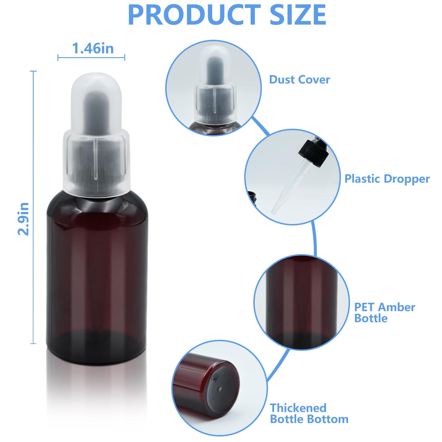 AskBed 4 Pack 2 Oz (50ml) Amber Plastic Essential Dropper Bottles with Funnel, Labels for Liquid Storage
