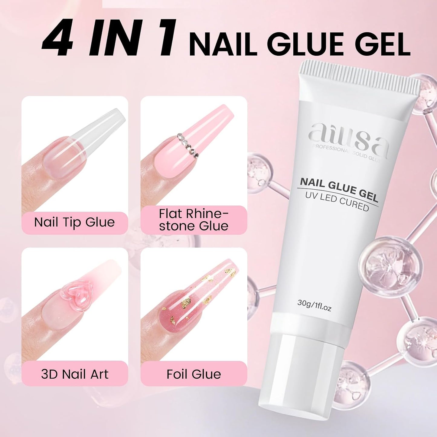 Nail Extension Kit - Medium Almond Nail Tips 224pcs | Solid Gel Glue 30g & Nail Lamp for DIY Home Salon