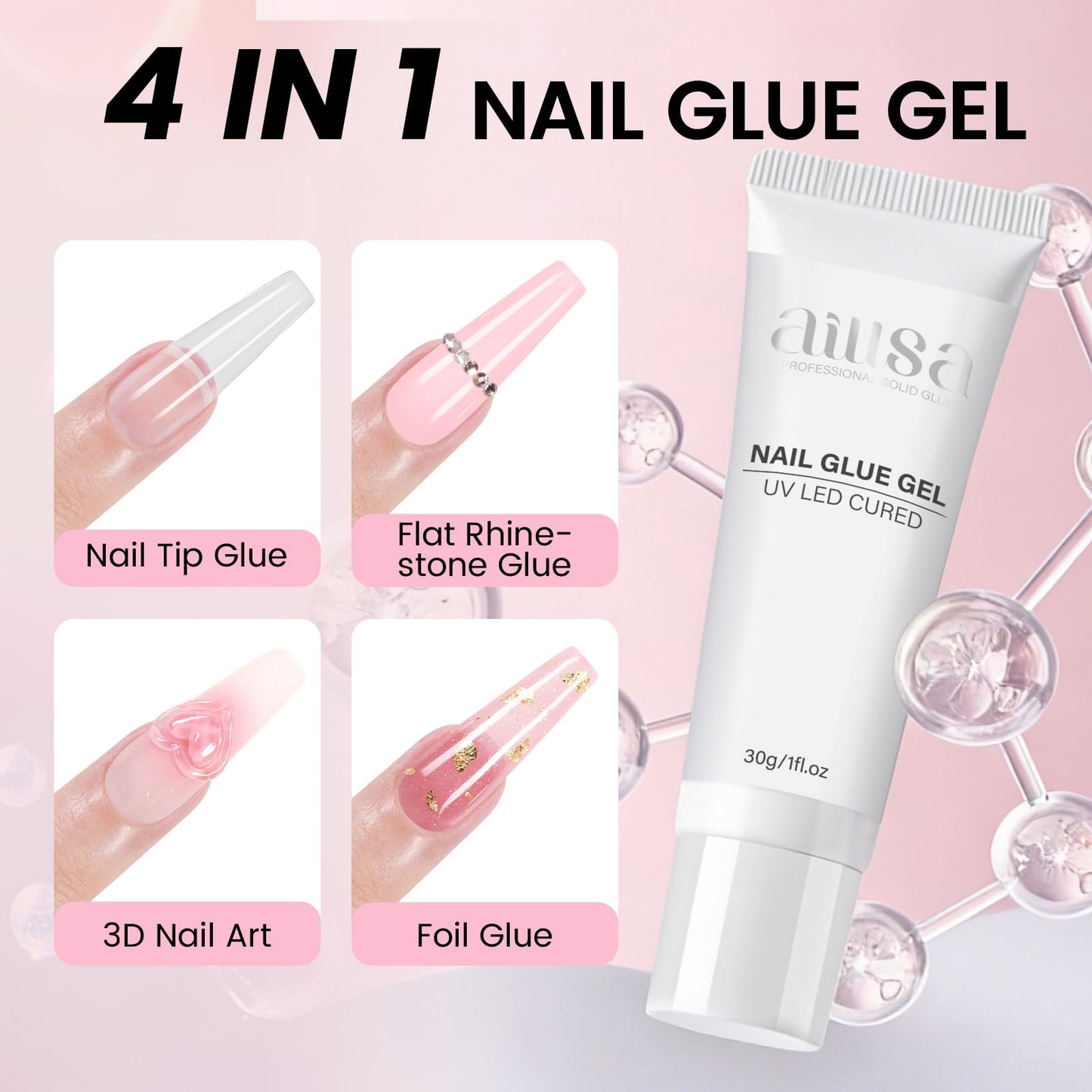 AILLSA Nail Extension Kit Medium Almond Nail Tips 224pcs, Solid Gel Nail Glue 30g for Acrylic Fake Nails, Gel Nail Tips Kit with Nail Lamp for Beginners DIY Home Salon