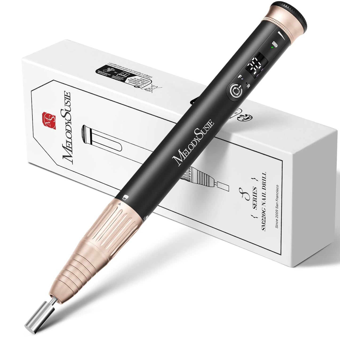 MelodySusie Cordless Nail Drill - 30000RPM E-File with Stepless Speed Adjustment | Portable Manicure Tool for Acrylic Gel Removal