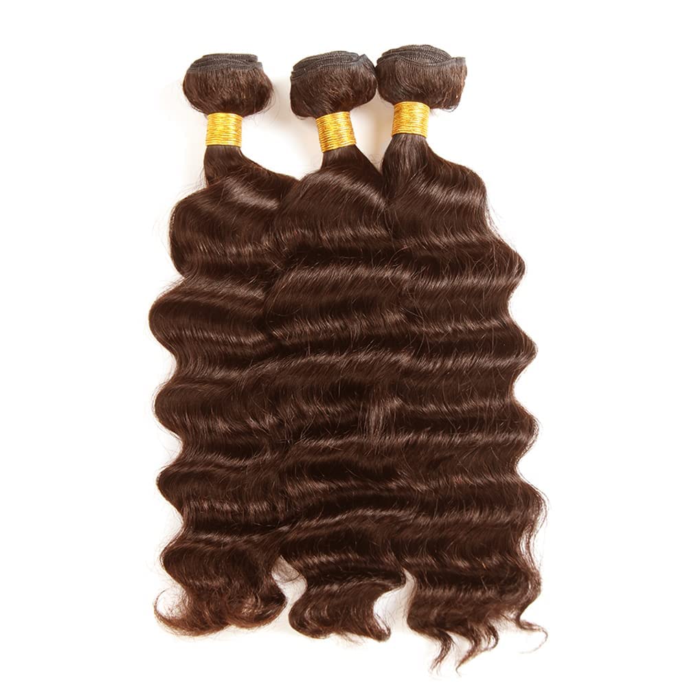 #4 Chocolate Brown Bundles Human Hair Deep Wave Bundles 26 26 26 Inch Deep Wave Bundles Unprocessed Brazilian Virgin Hair Deals Quick Weave Hair Extensions 3 Bundle 50 Gram Per Bundle