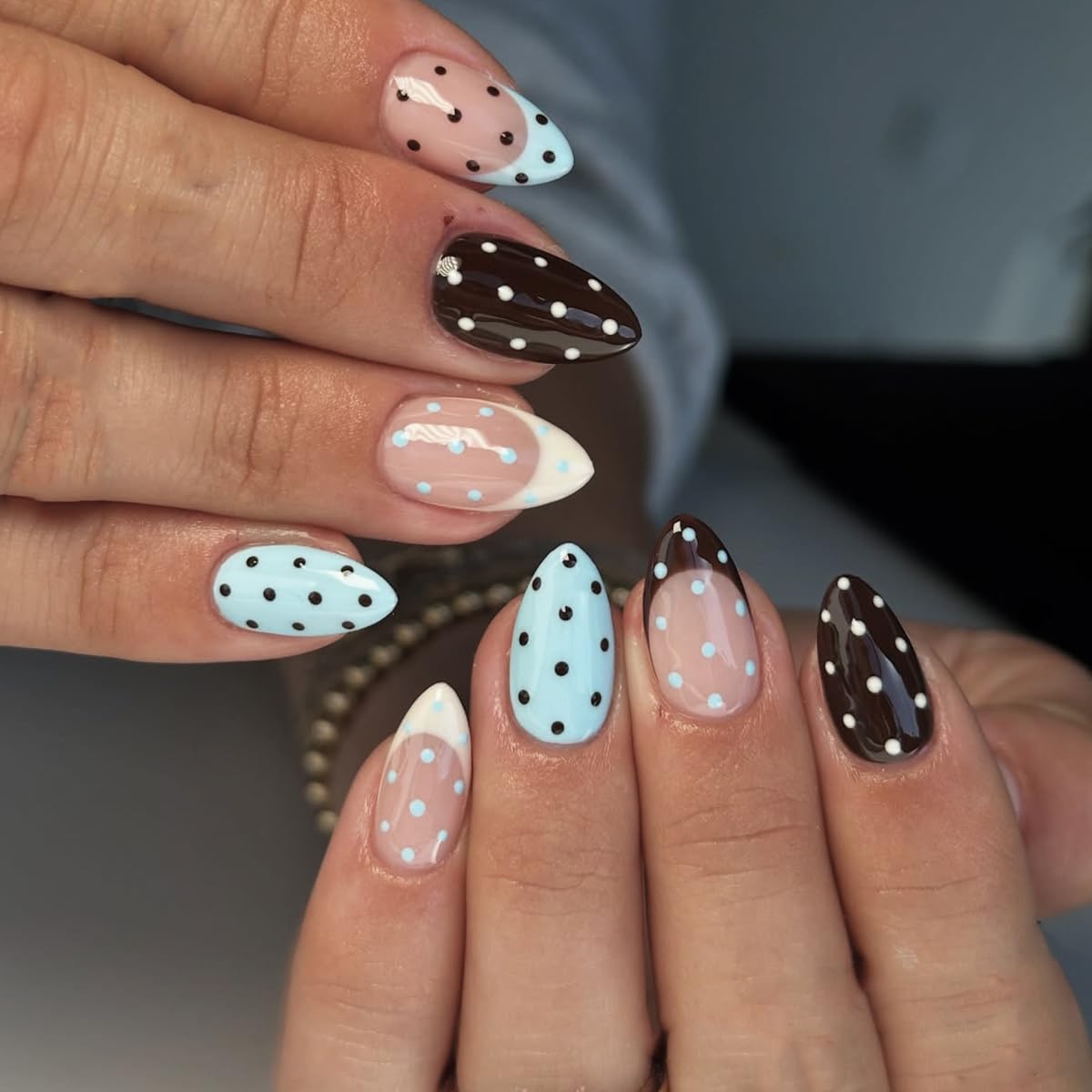 Short Almond Press-On Nails - 24 Pcs French Tip with Leopard Print & Gold Beads | Reusable Acrylic Nail Designs for Women