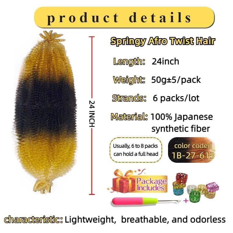 Afro Twist Hair Extensions 24 Inch 6 Pack - Pre-Separated 1B-27-613