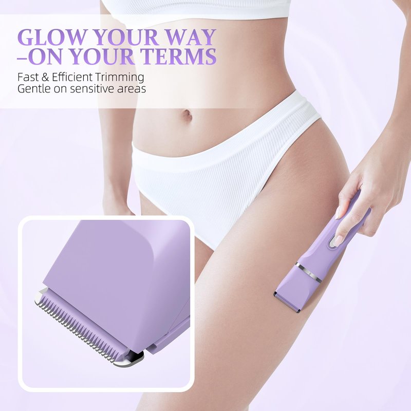 HOHOLE 5-in-1 Bikini Trimmer for Women, IPX7 Waterproof Electric Razors Shaver, Cordless Body Hair Trimmer, Facial & Pubic Hair Removal, Ceramic Blade (Purple)