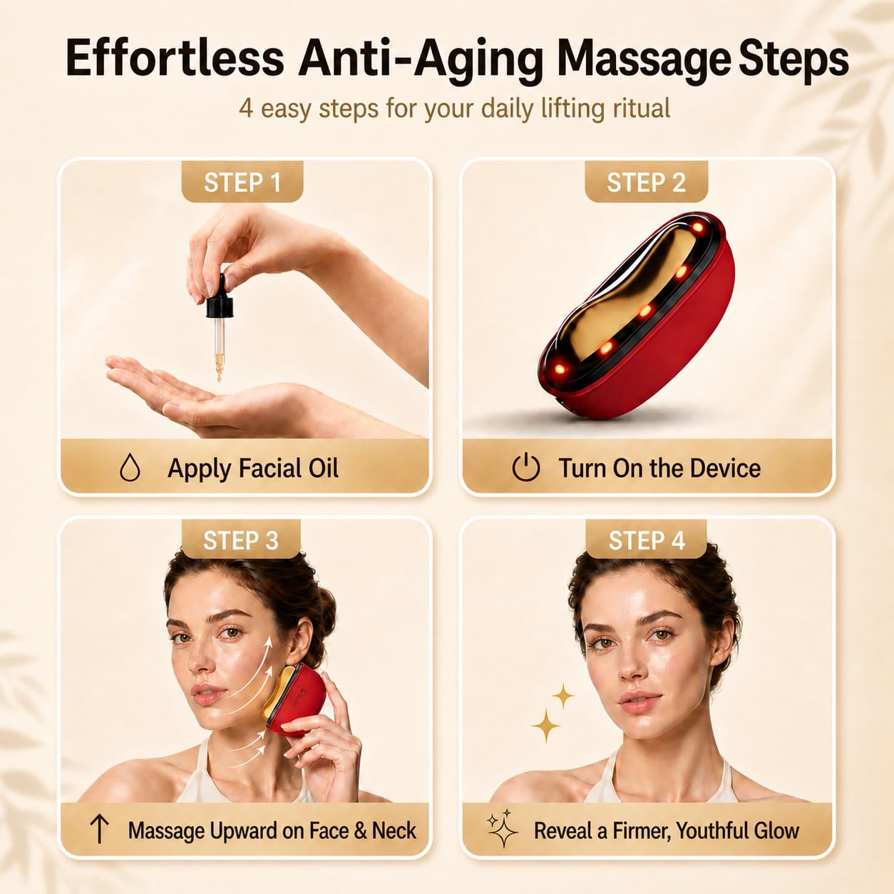 Electric Heated Gua Sha Facial Sculpting Tool - Vibration & LED Red Light Therapy Massager | Includes 2 × 10ml Massage Oil, Red