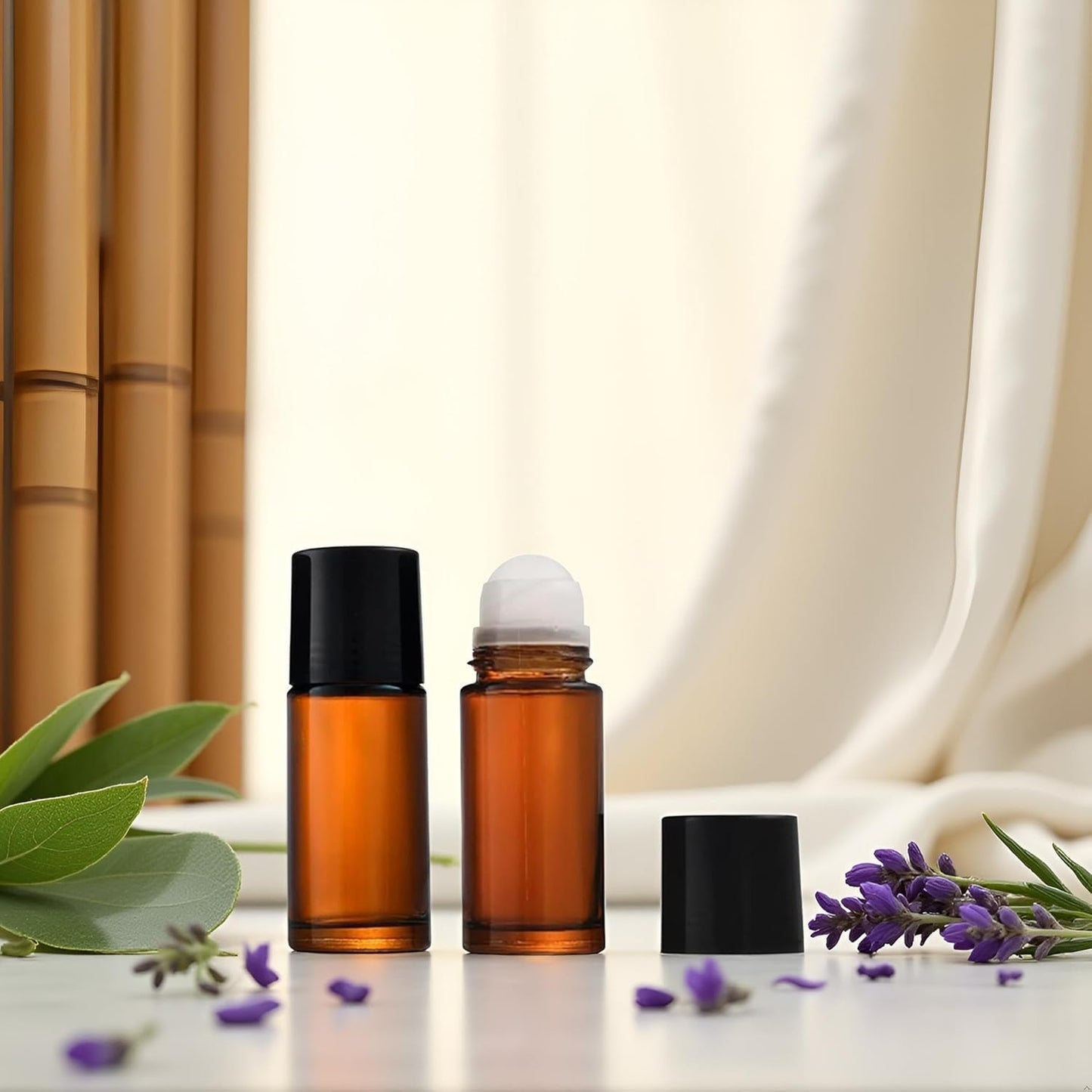 YuanHolumid 2Pcs Brown 30ml Glass Essential Oil Roller Bottles Refillable Roll on Bottles Empty Deodorant Bottle Containers Rollerball for Fragrance Roller