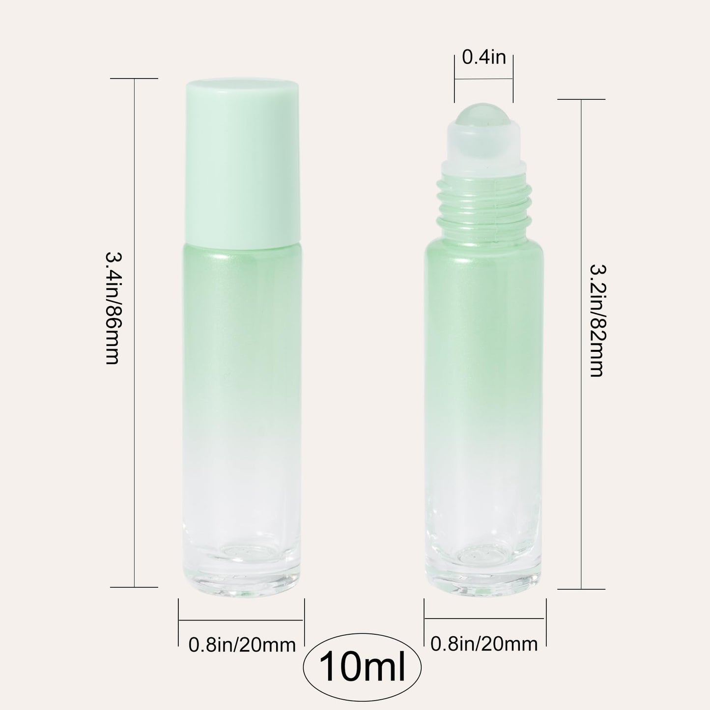 CUQIG 6 Pack 10ml Green Quartz Roller Bottles for Essential Oils