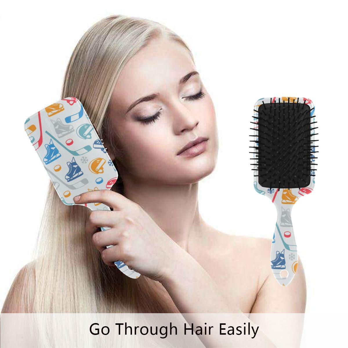 Ice Hockey Hair Brush | Soft Bristles for Wet & Dry Hair | Anti-Static & Frizz Control Comb for Women & Girls