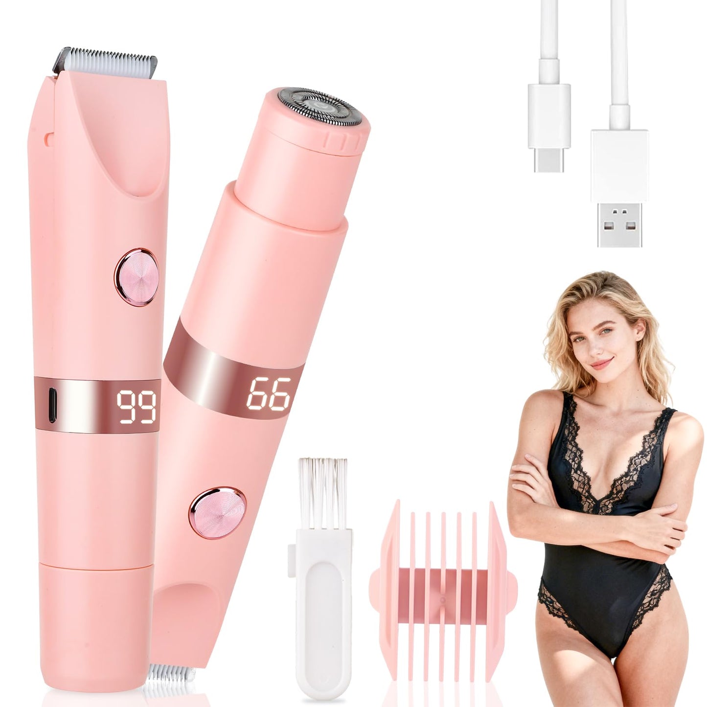 Beanify Wet & Dry Electric Razor for Women Men,4 in 1 Rechargeable Led Display Electric Shaver and Facial Hair Remover (Cyan Black)
