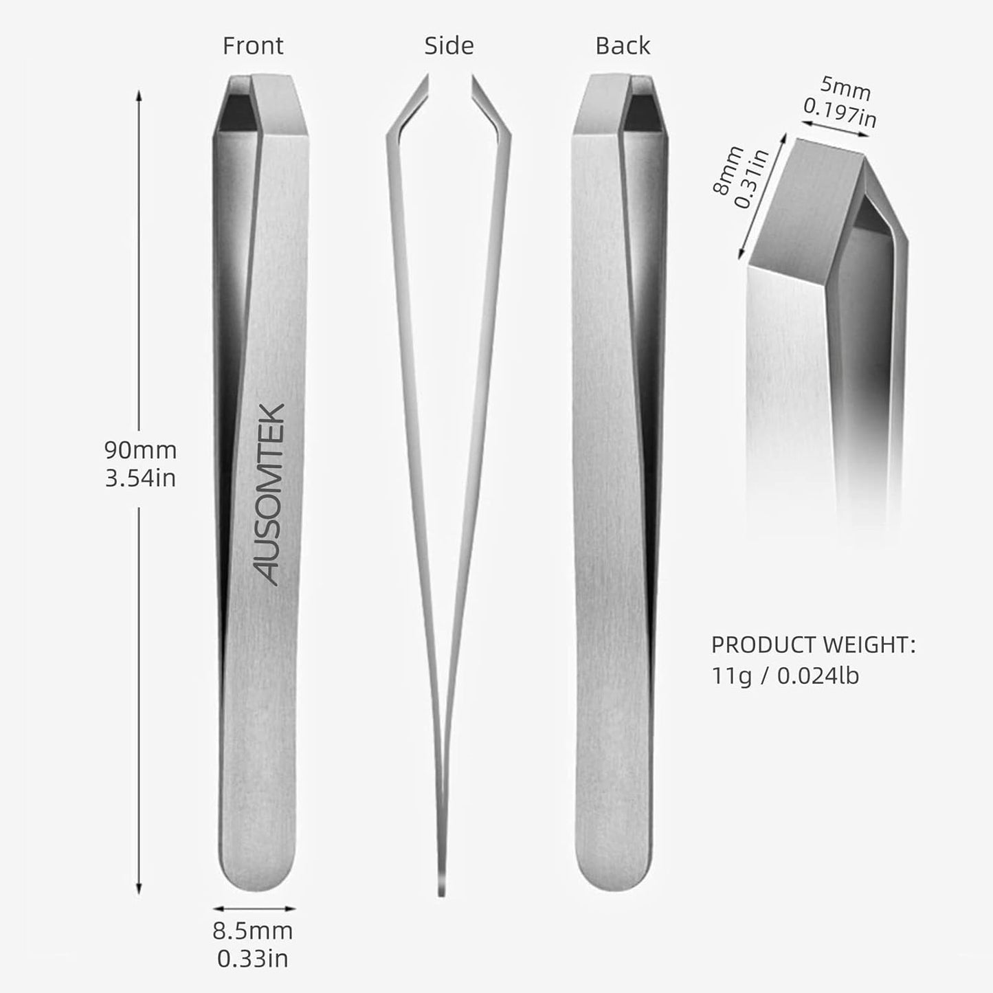 Beard Tweezers - Stainless Steel Precision Tool for Fine Hair Removal | 5mm Tip, Clear Box