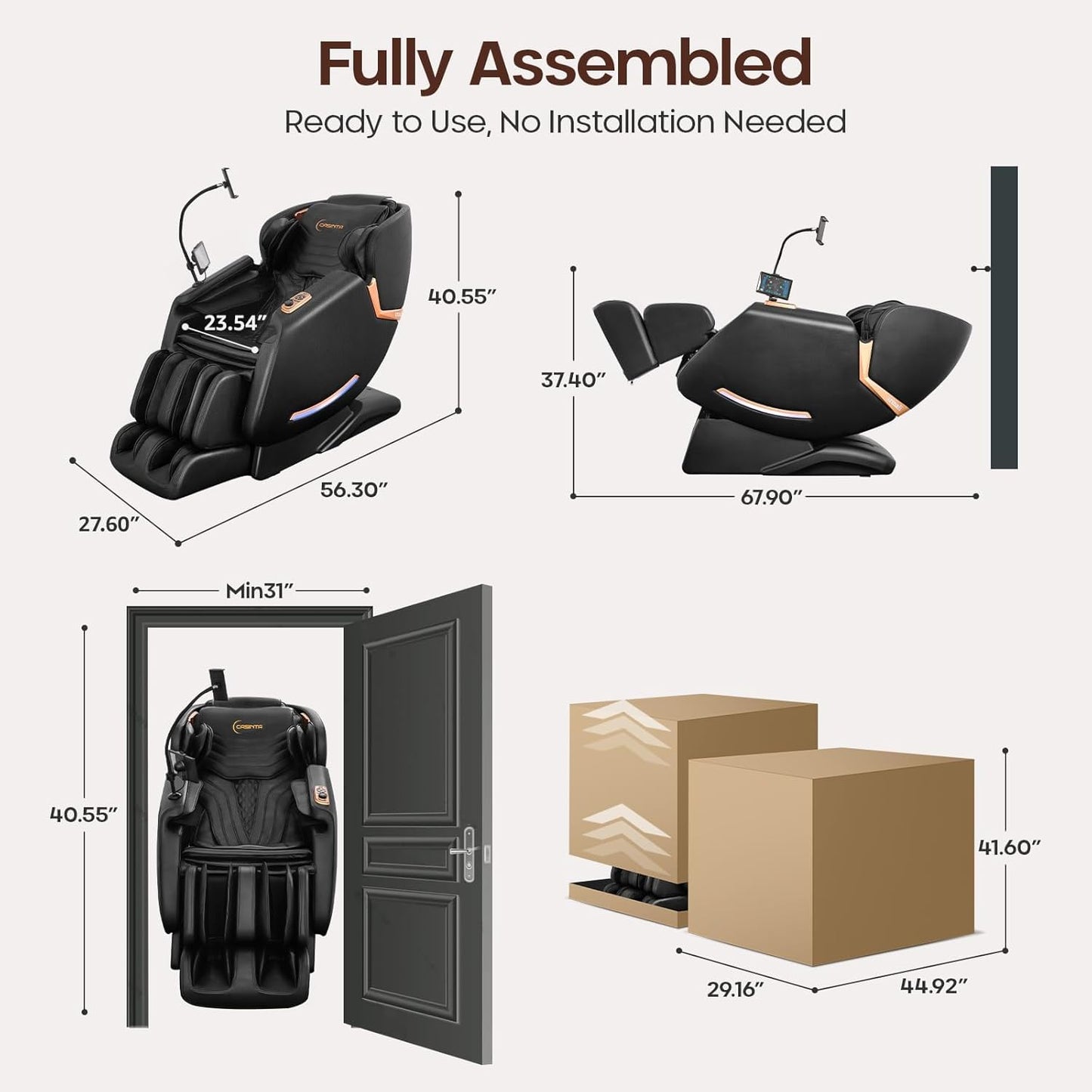 4D Massage Chair - Full Body Shiatsu with Zero Gravity & Core Heating | 53.5" SL Track, 22 Airbags, Smart Foot Rollers, Yoga Mode