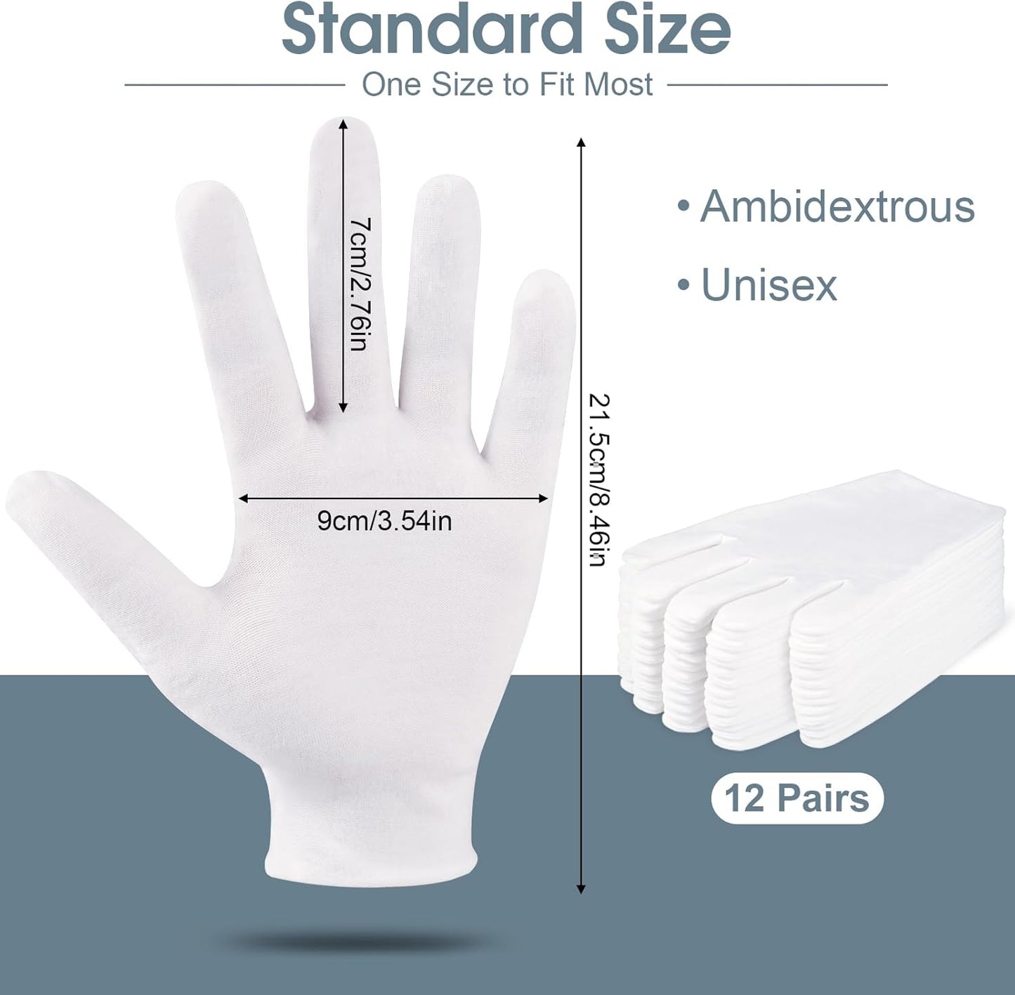 Moisturizing Cotton Gloves for Dry Hands & Eczema - 24 Pcs Stretchy & Breathable | Unisex Spa & Jewelry Inspection