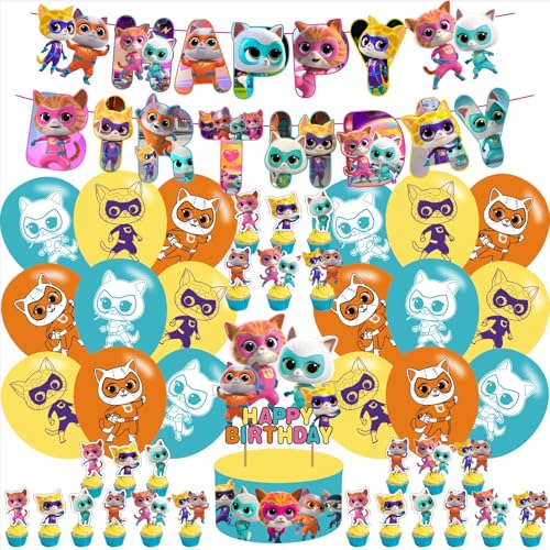 Super Kitties Birthday Party Supplies Set - 4 in 1 Decorations