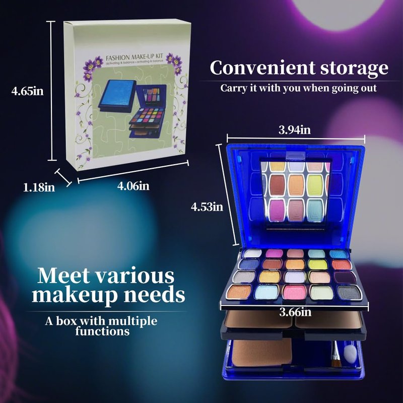 20 Color Eyeshadow Palette & Lipstick Blusher Set - Full Face Makeup Kit with Mirror, Brushes & Sponge