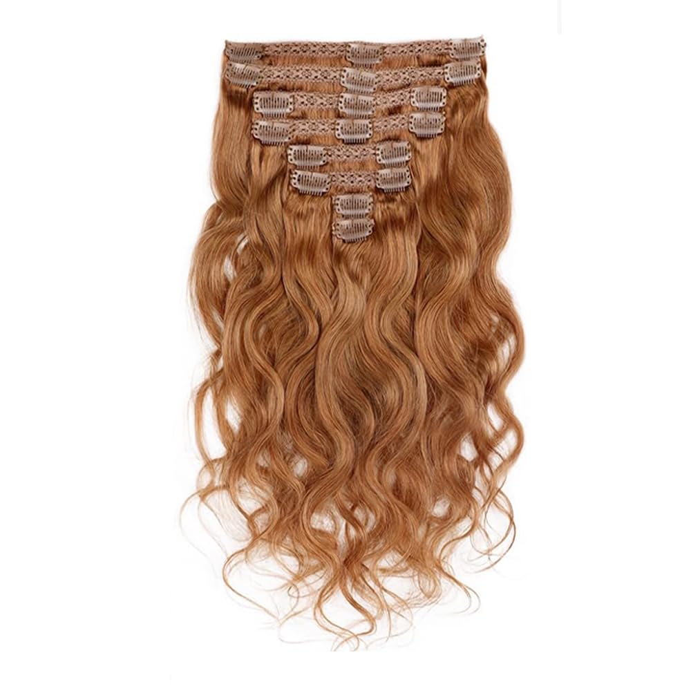 #30 Brown Clip in Hair Extensions Real Human Hair, 14 Inch 120g/7Pcs,Full Shine Remy Human Hair,Light Brown Body Wave Clip ins Brazilian Virgin Human Hair Extensions
