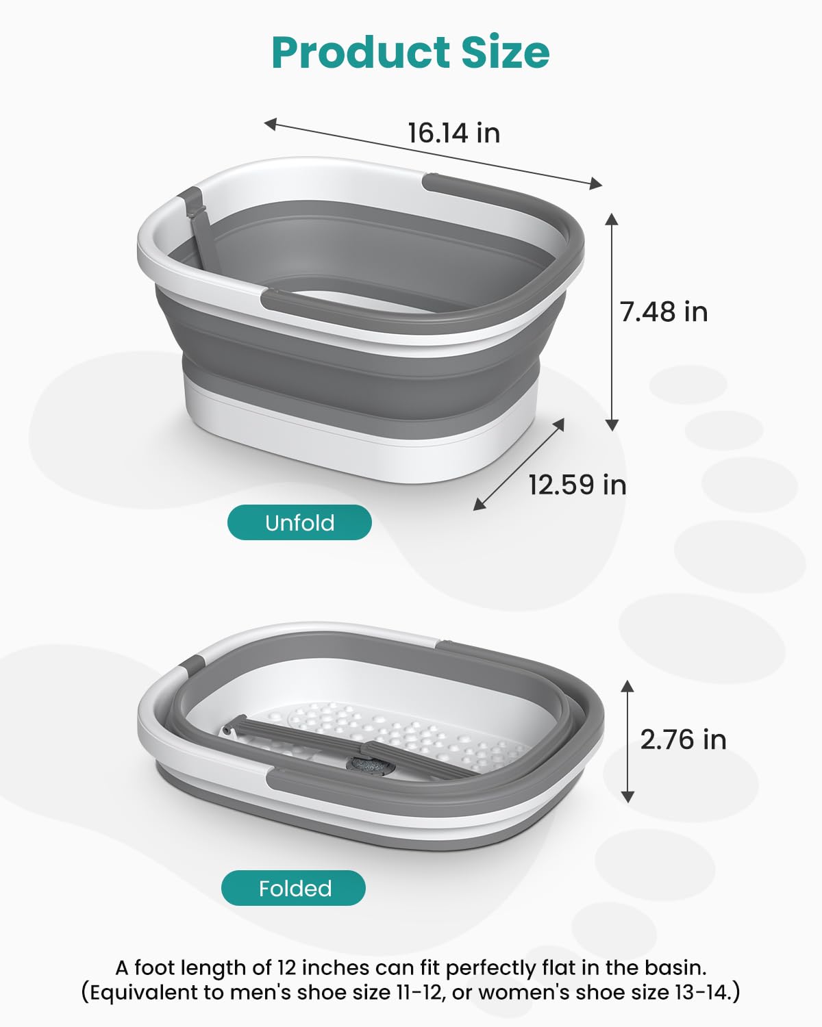Collapsible Foot Soaking Tub - 138 Acupressure Nodes & Pumice Stone | Foot Massager for Pedicure Spa