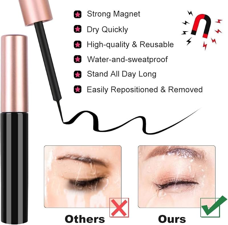AOMIG Magnetic Eyelashes Kit with Waterproof Eyeliner - 5 Pairs