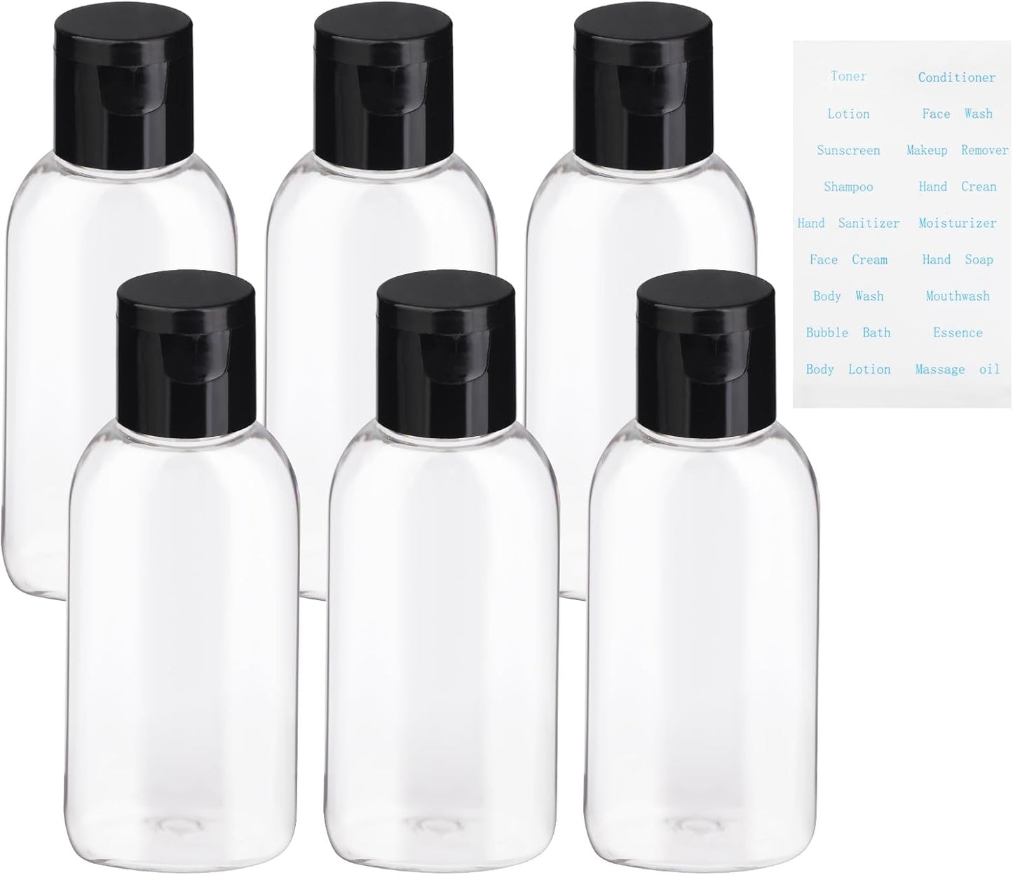Travel Bottles for Toiletries - BPA-Free Refillable Squeeze Containers | 6 Pack, 1.69 oz Leak-Proof Shampoo Bottles