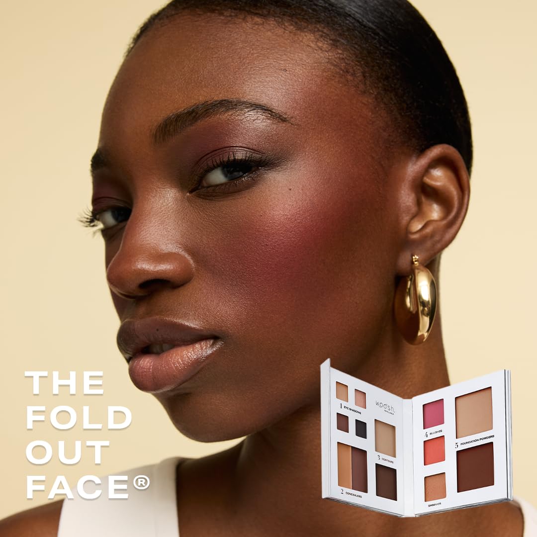 Woosh Beauty Fold Out Face Refillable Makeup Palette - All-in-One Kit with Foundation, Concealer, Blush & Eyeshadow | Silver
