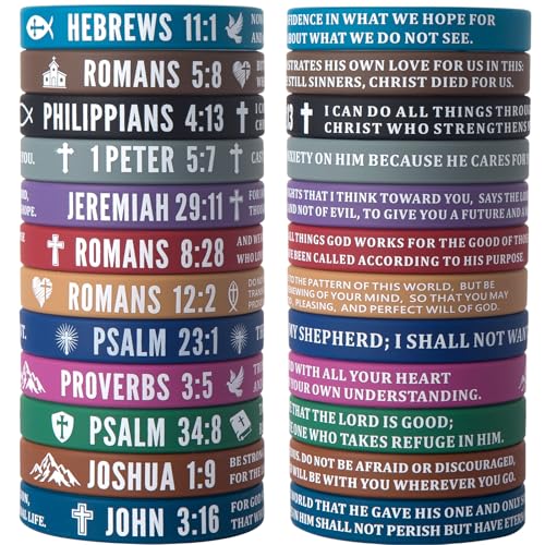 12-Pack Inspirational Bible Verses Silicone Wristbands