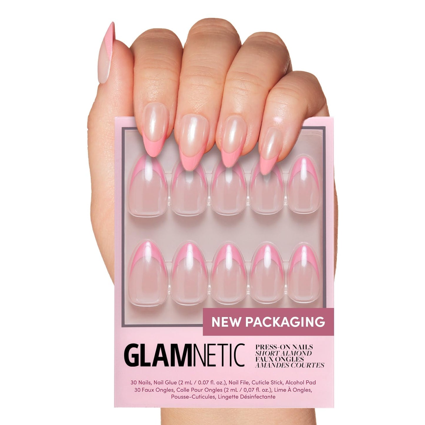 Glamnetic Press On Nails - Honey Bun | Trendy Velvet Sparkly Short Almond Nails | 30 Nail Kit with Glue, 15 Sizes