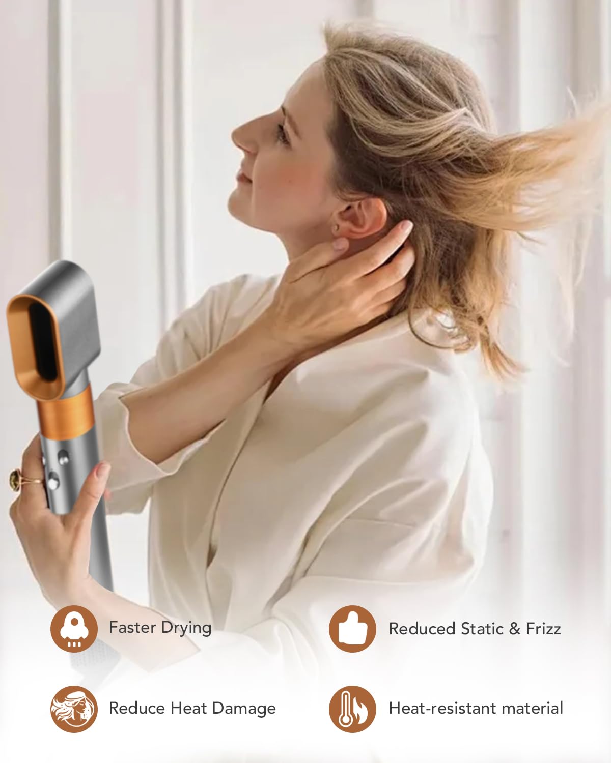 Dyson Pre-Styling Dryer Nozzle | Fast Drying Attachment for Airwrap HS01/HS05 - Nickel/Copper Finish