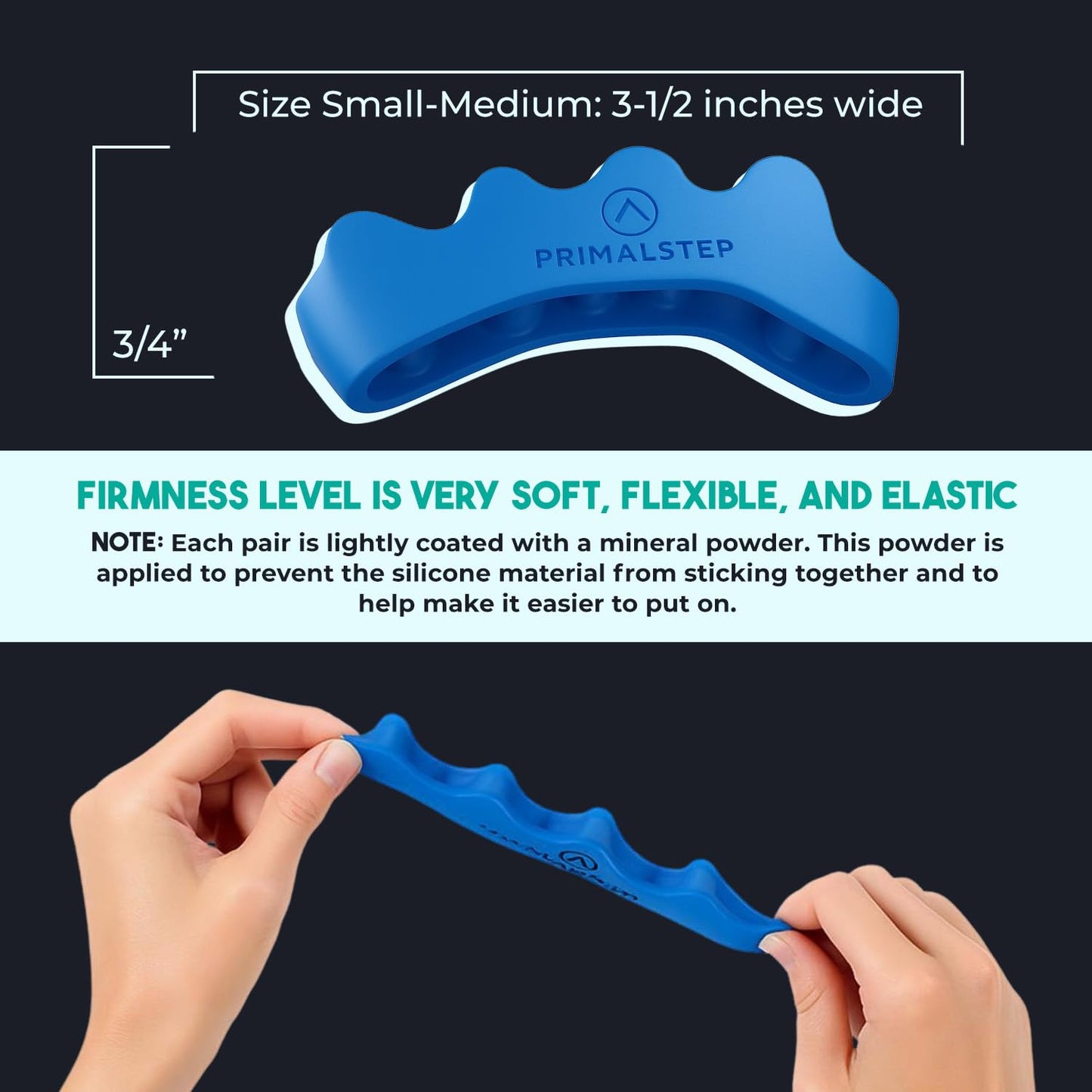 Primalstep 2.0 Firm Edition Toe Separators - Bunion Corrector & Plantar Fasciitis Relief | Large, Stretchy Design