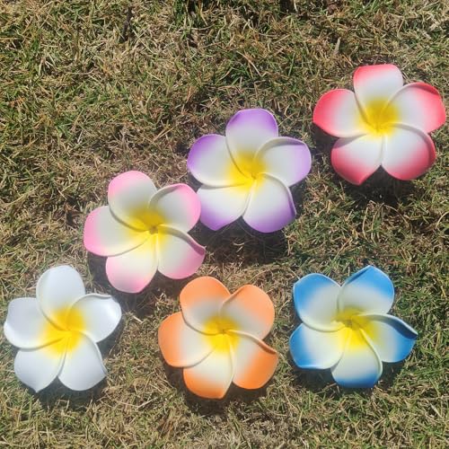 24-Pack Hawaiian Plumeria Flower Hair Clips - 7CM Durable Accessories