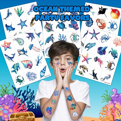60 Ocean-Themed Temporary Tattoos for Kids - Shark, Turtle & Whale