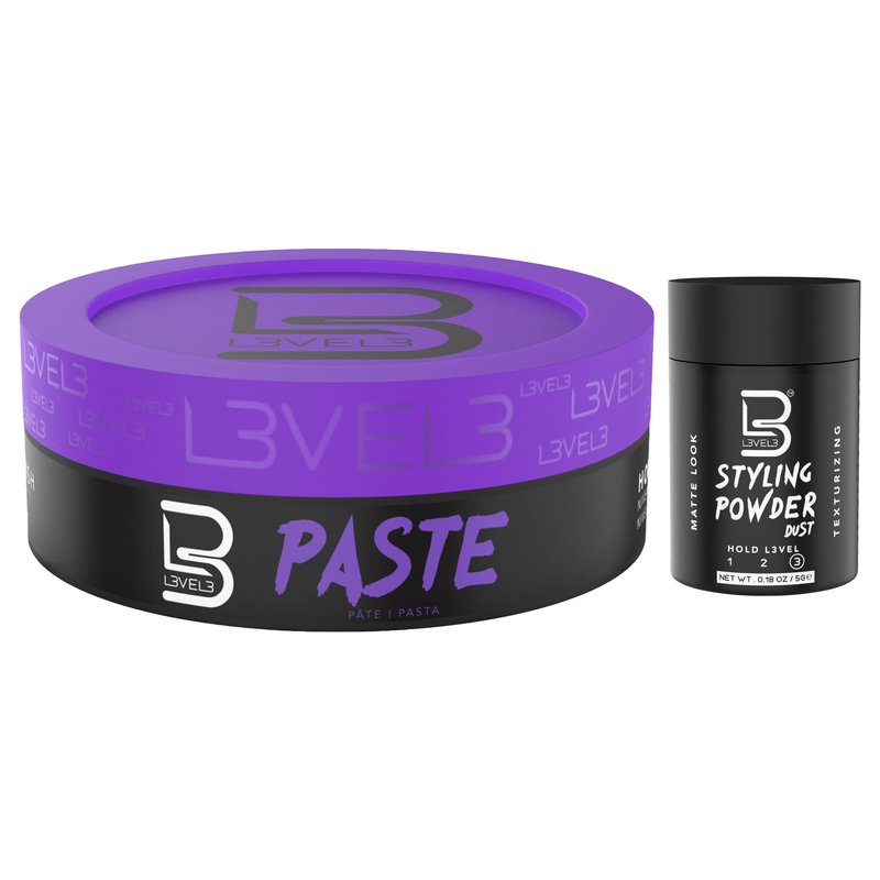 L3 - Level 3 Paste - Long-Lasting Hold - Improves Strength and Volume of Hair - Protects Against Hair Damage - Level Three Men Styling Product (Sample Powder Included, Paste)