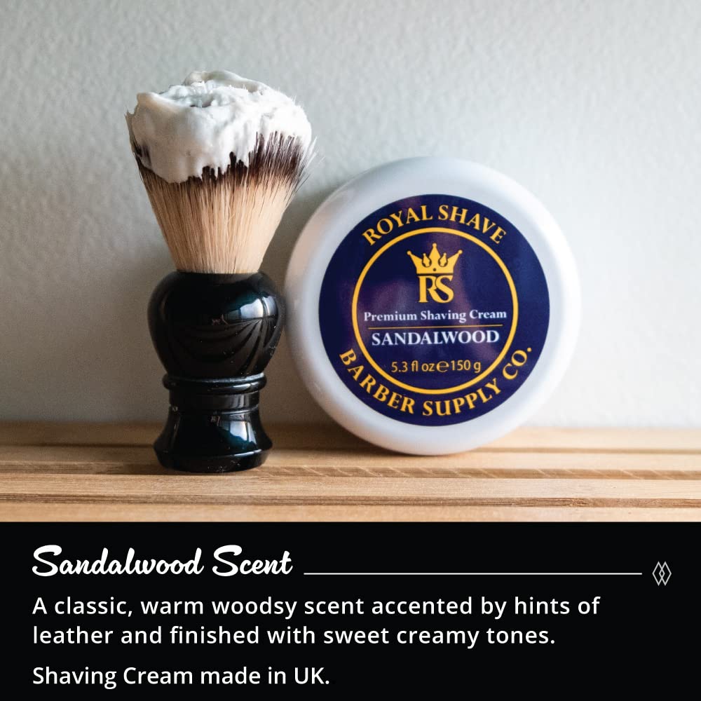 Premium Sandalwood Shaving Cream by Royal Shave, 5.3 fl oz (Made in UK) WHITE JAR