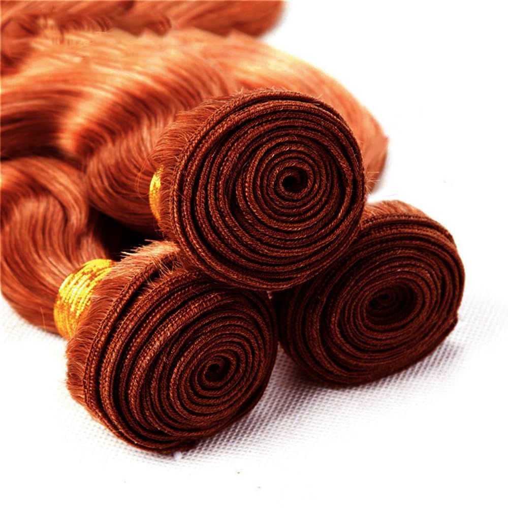 Copper Bundles Human Hair Color #33 Body Wave Bundle Unprocessed Virgin Remy Hair 3 Bundles 12 14 16 Inch Reddish Brown Bundle Hair Extensions