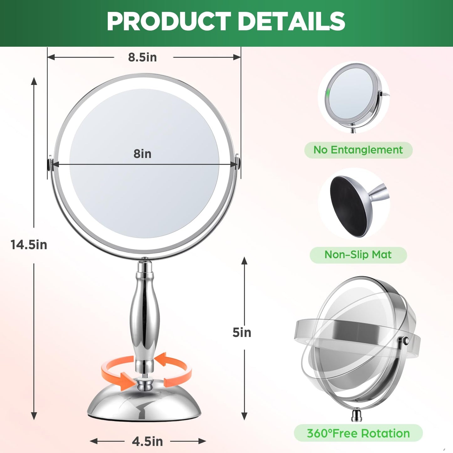 30x Magnifying Mirror, Chrome Lighted Makeup Mirror with 3 Colors Modes