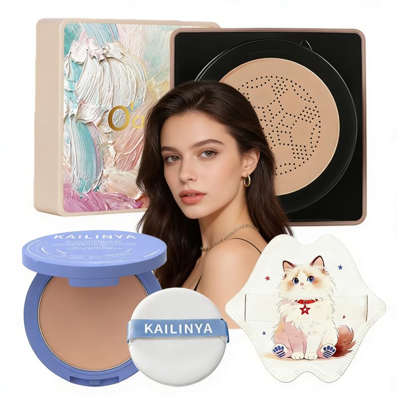 Mushroom-Head Cushion Foundation & Setting Powder Set - Long-Lasting Matte Finish | 3 Shades Available, Wheat Color