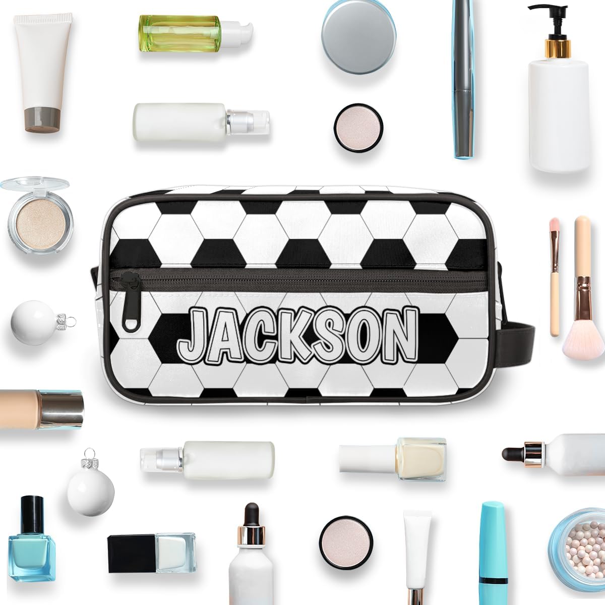 Personalized Soccer Toiletry Bag for Kids - Custom Name Football Wash Bag | Large Capacity, Waterproof